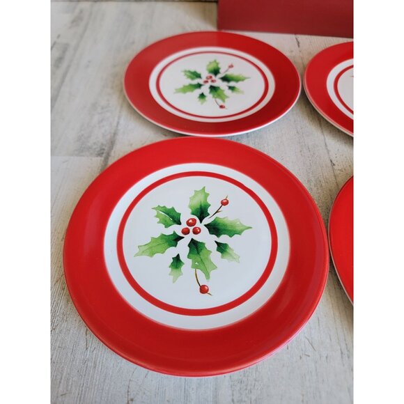 Lenox holiday paint stripe dessert plate mistletoe Xmas set - Picture 3 of 6